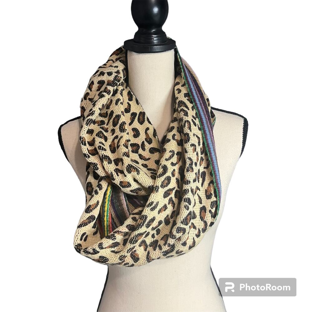 D&Y Scarf Women's Reversible Leopard or Colorful Stripe Infinity Scarf Cozy